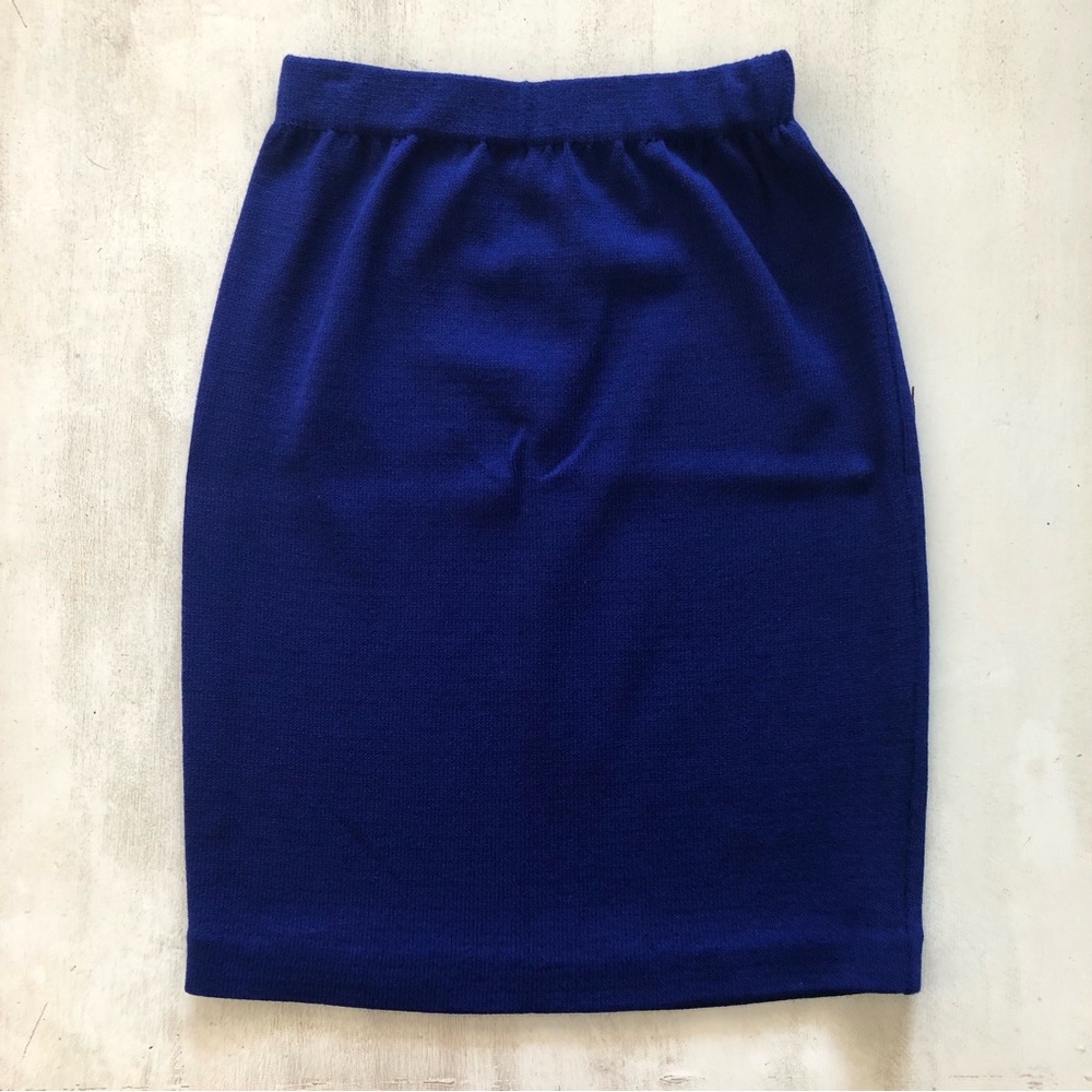 St. John Cobalt Blue V-Neck Cardigan pencil skirt two piece suit size medium - Picture 6 of 14